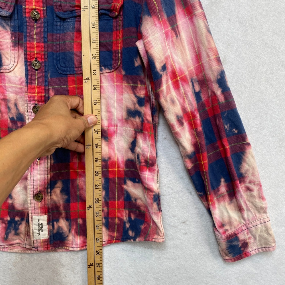 Abercrombie & Fitch Flannel Shirt Mens S Red Blue Bleached Acid Wash Button Up - Picture 3 of 9